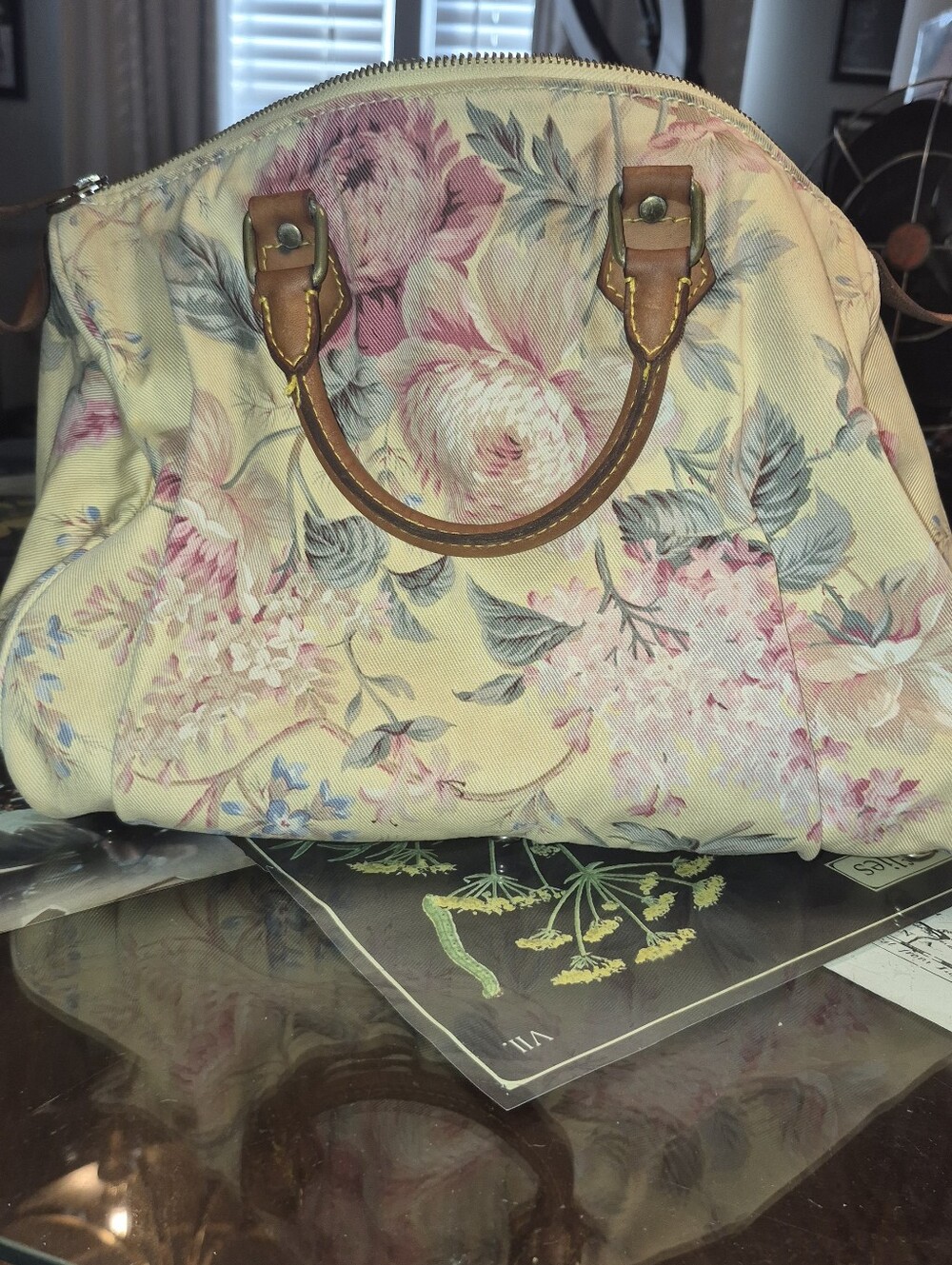 VINTAGE Ralph Lauren Pink Floral Canvas Tote with Brown Leather Handles - Picture 12 of 15